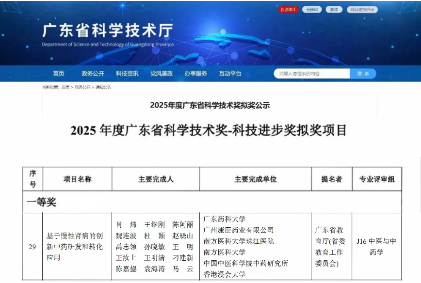 聚焦慢性肾病领域 产学研协同攻坚|康臣药业联合顶尖团队斩获广东省科技进步一等奖